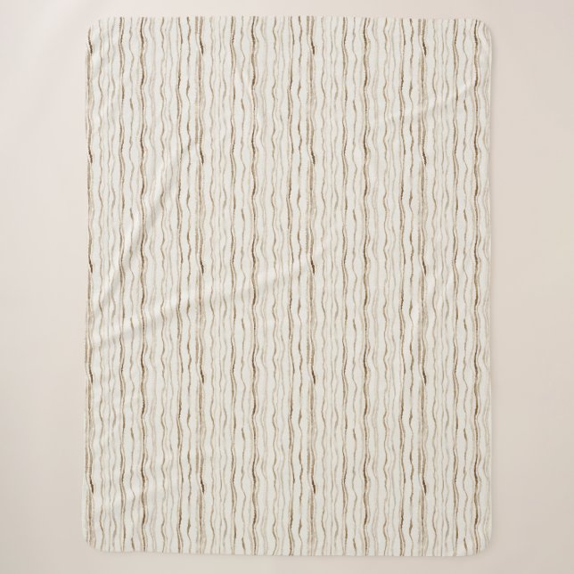 Cream Brown Stripes Sherpa Blanket (Front)