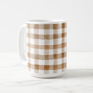 Cream Brown Stripes Tan Plaid Coffee Mug