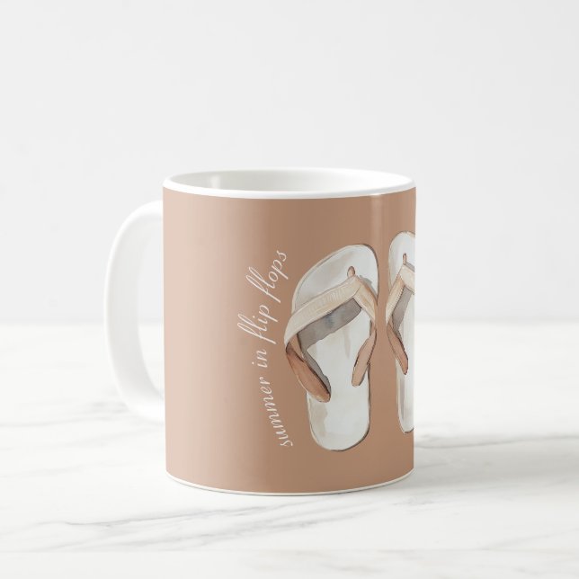 Cream Brown Summer Flip Flops Sandals Coffee Mug (Front Left)