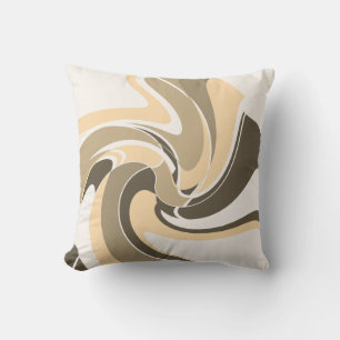 Cream Brown Taupe Off-White Abstract Art Flower Throw Pillow