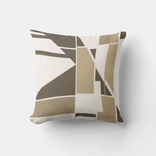 Cream Brown Taupe on Off-White Geometric Abstract Throw Pillow