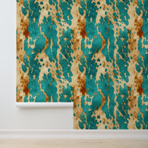 Cream Brown Teal Cowhide Wallpaper