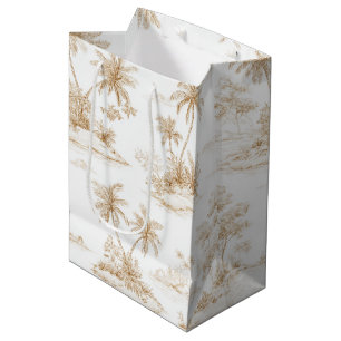 Cream Brown Tropical Island Palm Trees Wedding Medium Gift Bag