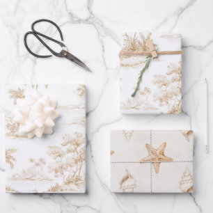 Cream Brown Tropical Island Palm Trees Wedding Wrapping Paper Sheet