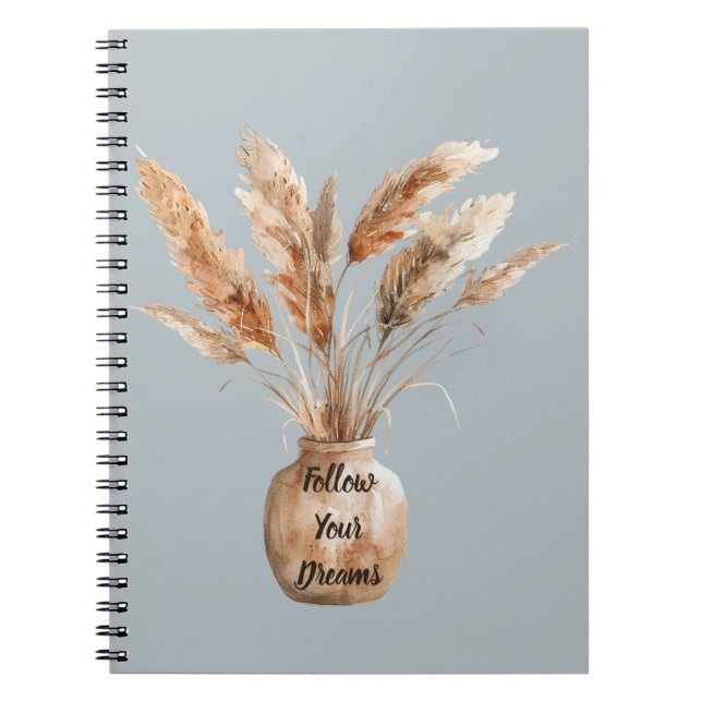 Cream Brown Vase with Feathers Notebook (Front)