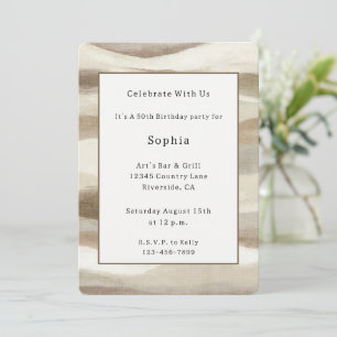 Cream Brown Wavy Stripes Birthday Invitation