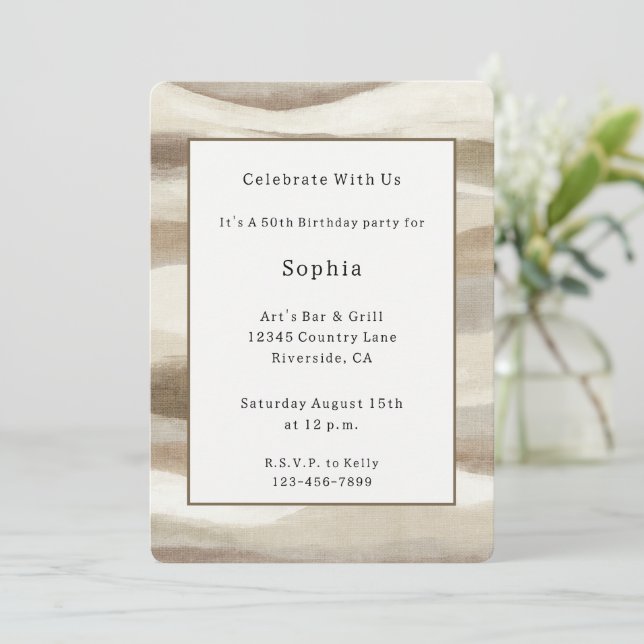 Cream Brown Wavy Stripes Birthday Invitation (Standing Front)
