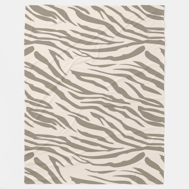 Cream Brown White Zebra Print Fleece Blanket (Front)