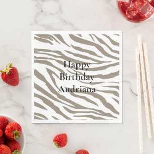 Cream Brown White Zebra Print Napkin