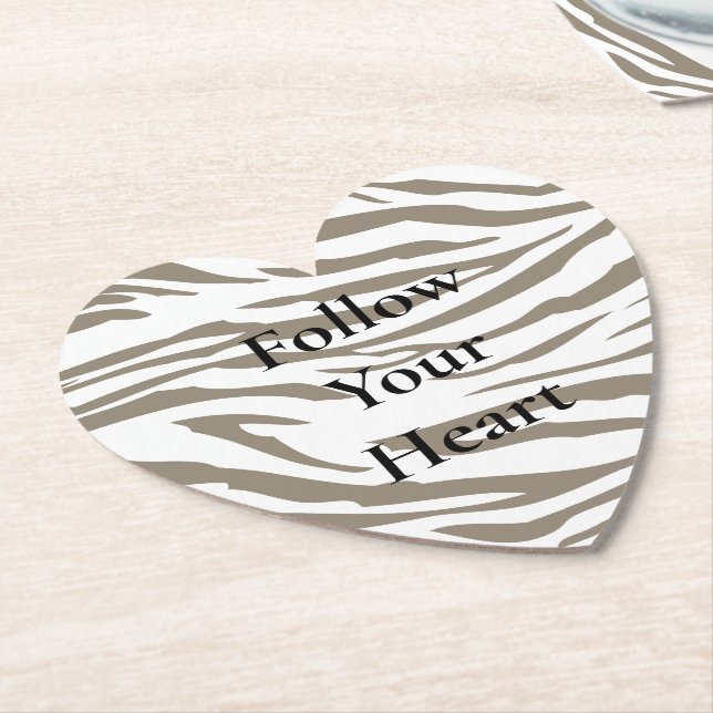 Cream Brown White Zebra Print Paper Coaster (Angled)