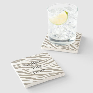 Cream Brown White Zebra Print Stone Coaster