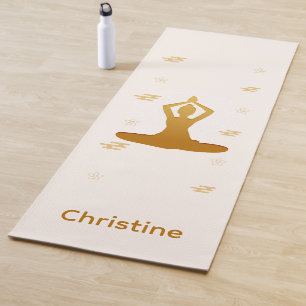 Cream-Brown Yoga Pose and Custom Name Mat