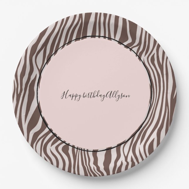 Cream Brown Zebra Print Paper Plate (Front)