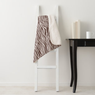 Cream Brown Zebra Print Sherpa Blanket