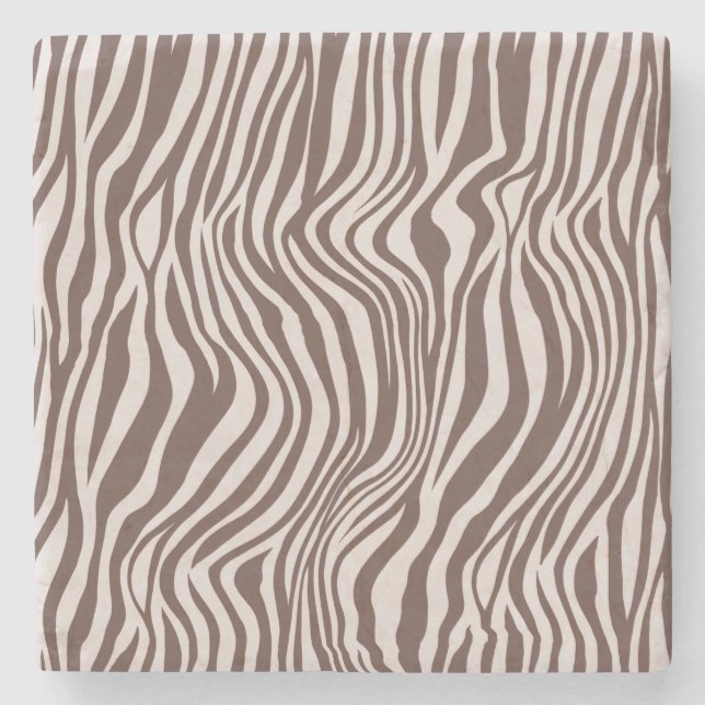 Cream Brown Zebra Print Stone Coaster (Front)