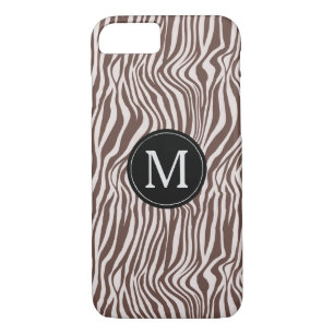 Cream Brown Zebra Print Stripes Monogram Case-Mate iPhone Case