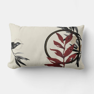 Cream Burgundy & Black Watercolor Leaves Lumbar Pi Pillow