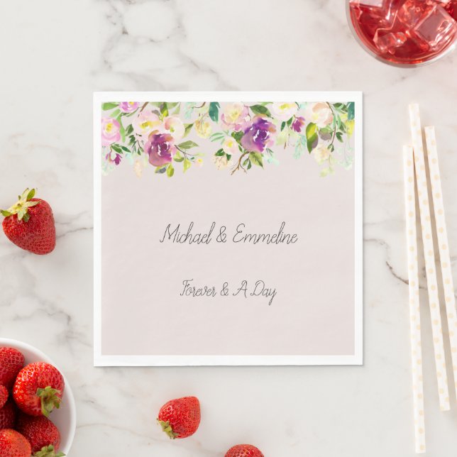Cream Burgundy Pink Floral Wedding Napkin (Insitu)
