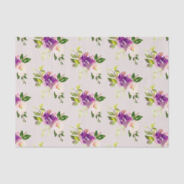 Cream Burgundy Pink Floral Wedding Tissue Paper (Front)