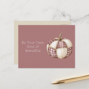 Cream Burgundy Plaid Pumpkin Postcard