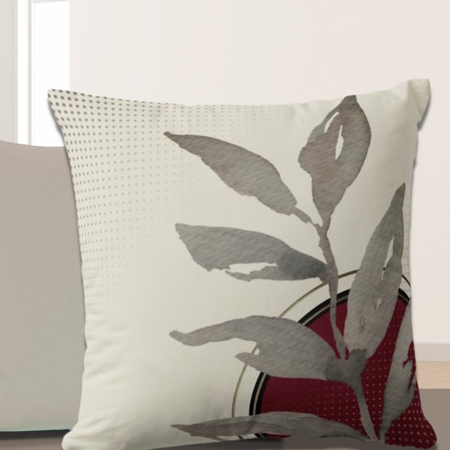 Cream Burgundy Red & Black Simple Watercolor Throw Pillow (Creator Uploaded)