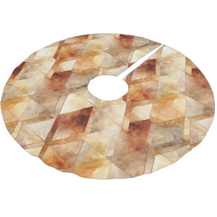 Cream Burgundy Red Gold Triangles Christmas Brushed Polyester Tree Skirt