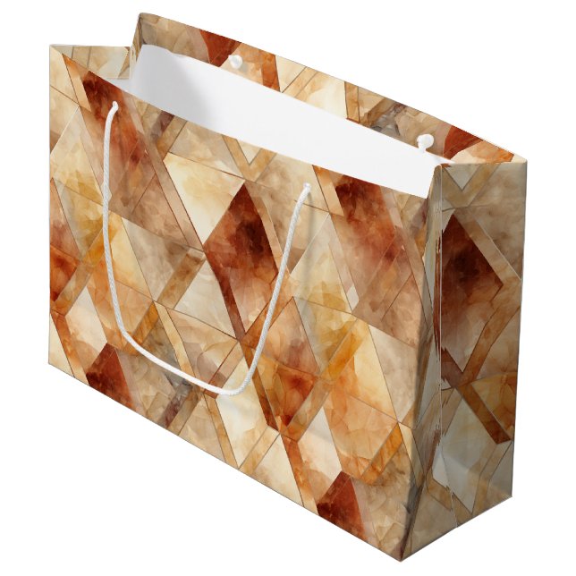 Cream Burgundy Red Gold Triangles Christmas Large Gift Bag (Front Angled)