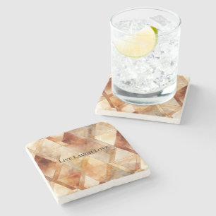 Cream Burgundy Red Gold Triangles Stone Coaster