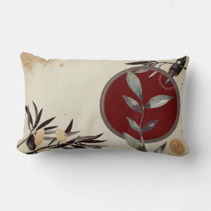 Cream & Burgundy Watercolor Botanical Design Lumbar Pillow
