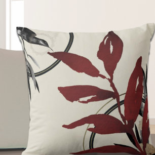 Cream & Burgundy Watercolor Leaves Throw Pillow