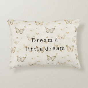 Cream Butterflies Hearts Baby Shower Accent Pillow