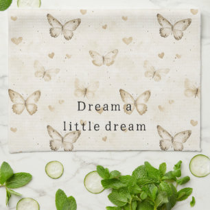 Cream Butterflies Hearts Bridal Shower Kitchen Towel