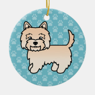 Cream Cairn Terrier Cartoon Dog Illustration Blue Ceramic Ornament