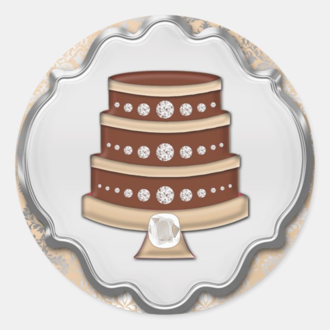 Cream Cake Couture Damask Round Bakery Label (Front)