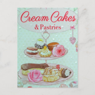 Cream cakes and pastries vintage sign postcard