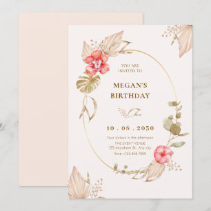 Cream calm floral elegant birthday invitation
