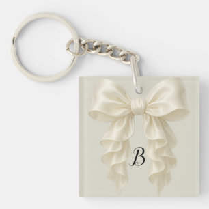 Cream Cascade Ruffle Bow Classy Posh Keychain