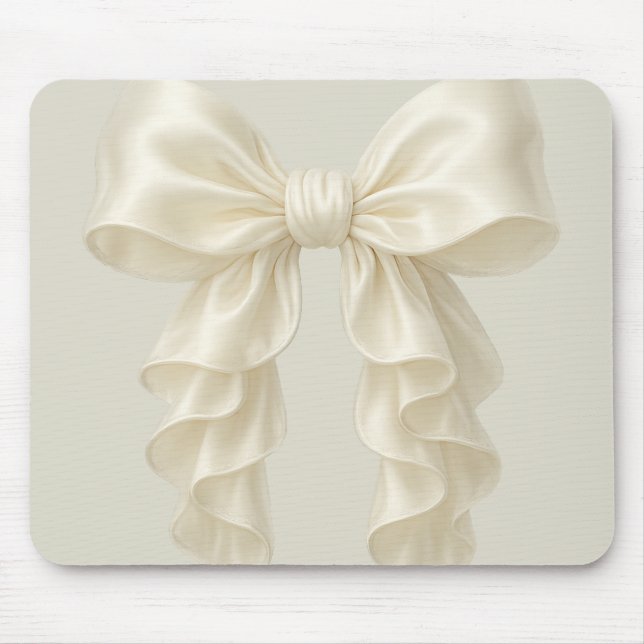 Cream Cascade Ruffle Bow Elegant Posh Girly Mouse Pad (Front)