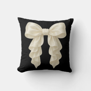 Cream Cascade Ruffle Bow Trendy Posh Girly Throw Pillow