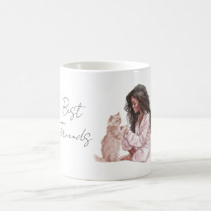 Cream Cat Female Black Hair Coffee Mug
