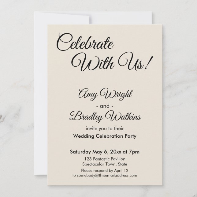 Cream Celebrate With Us! Simple, Elegant Reception Invitation (Front)