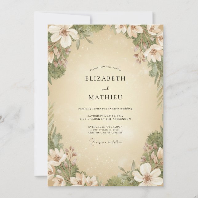 Cream Champagne Petal Wedding Invitation (Front)