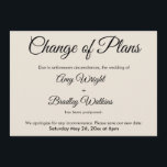 Cream Change of Plans Postponed Wedding Card<br><div class="desc">Here's a simple card for notifying your guests if it's become necessary to change your wedding date. Use the template fields to add your personal details and make this elegant, minimalist design your own. The cream background can be changed to any colour you prefer. All fonts and colours are also...</div>