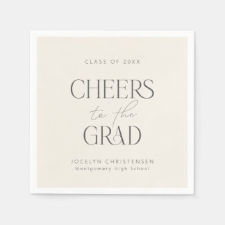 Cream Charcoal Personalized Cheers Grad Party Napkin