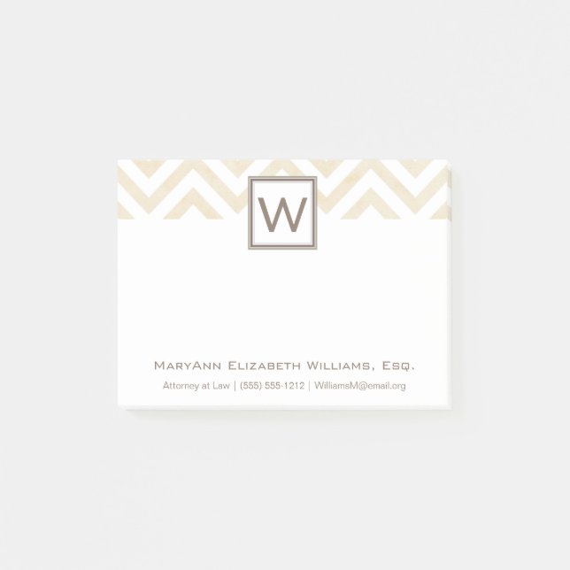 Cream Chevron Executive Name & Monogram Post-it Notes (Front)