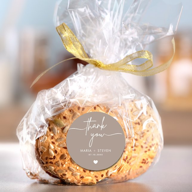 Cream Chic minimalist Typography Thank You wedding Classic Round Sticker (Creator Uploaded)