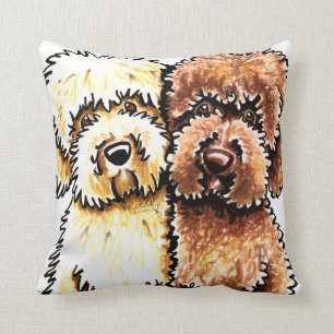 Cream Chocolate Labradoodles Drawing Throw Pillow