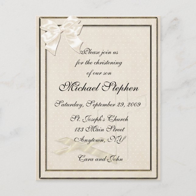 Cream Christening Invitation Postcard (Front)