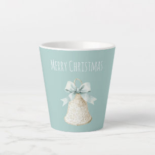 Cream Christmas Bell Pretty Blue Bow Latte Mug