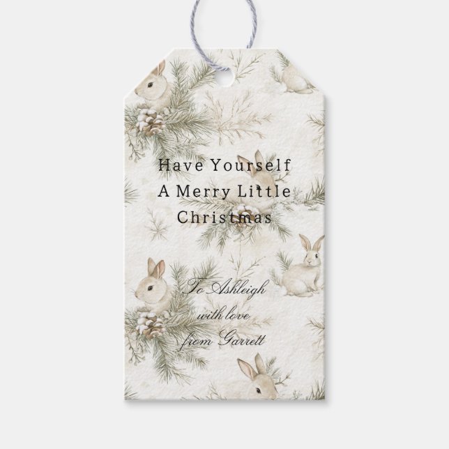 Cream Christmas Bunny Rabbits Gift Tags (Front)